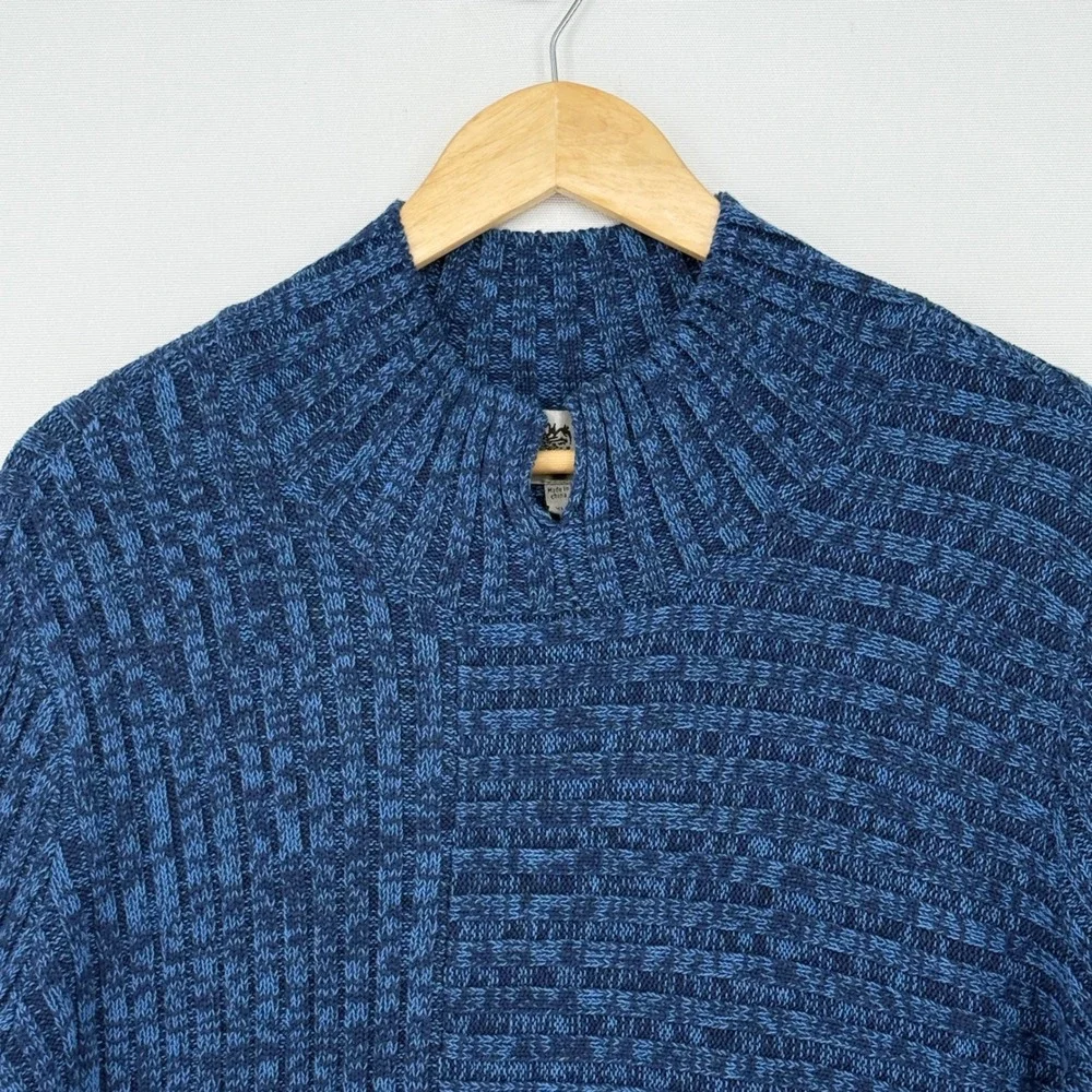 Habitat Sweater Women XL Blue Ribbed Mock Neck Lagenlook Coastal Oversized NEW